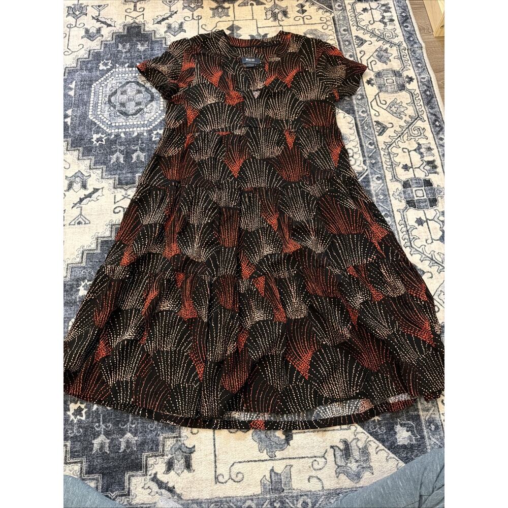 Maeve by Anthropologie Black, Orange & White Tania Tiered Dress - Size‎ S